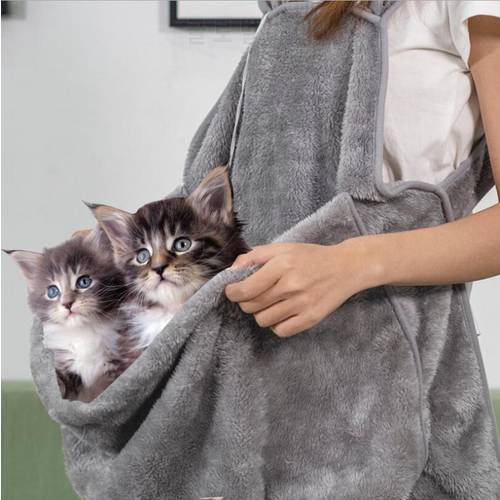 Cat Carrying Apron Holding Durable Home Outdoor Dog Cat Soft Comfortable Pet Carrying Apron Coral Fleece Pocket Anti-stick Hair