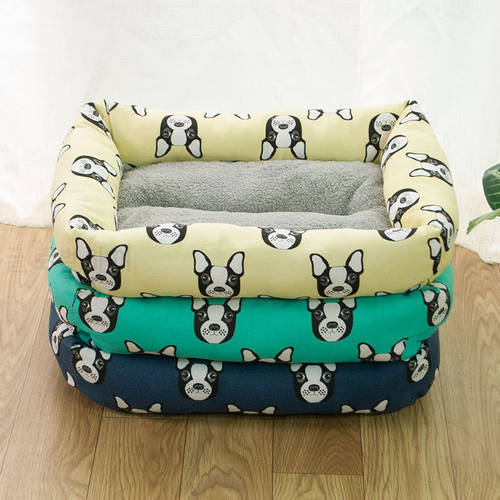 Four Seasons Canvas Pet Houses for Medium Dogs Fleece Puppy Sofa Bed Furniture Basket French Bulldog Mat Indoor Dog Accessories
