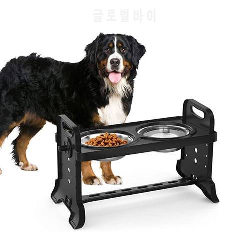 2022 New Anti-Slip Elevated Double Dog Bowls Adjustable Height Pet Feeding Dish Feeder