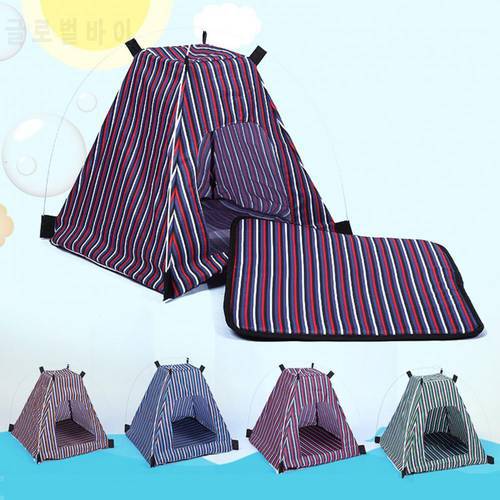 Hot sale removable and washable cartoon pet kennel dog cat litter foldable striped pet supplies pattern cat tent pet tent retail