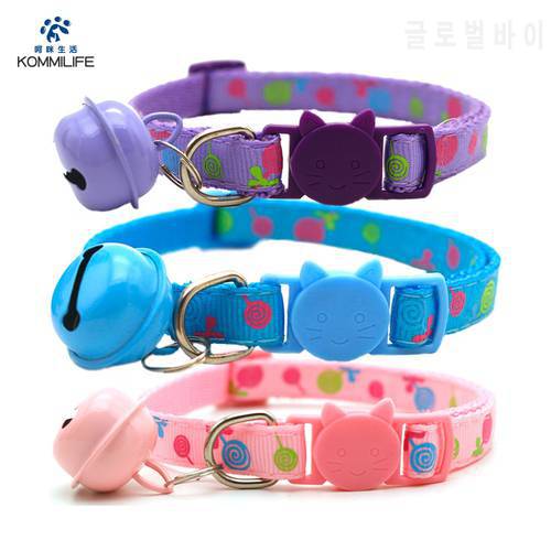 KOMMILFE Printing Cat Collar With Bell Adjustable Pet Collar Necklace For Cats 19-32cm Length Pet Collar Small Dogs Puppy Collar