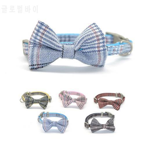 Cute Plaid Bowknot Dog Collar Adjustable Cotton Small Medium Dogs Collars Striap Puppy Cats Bow Tie Necklace Pets Accessories