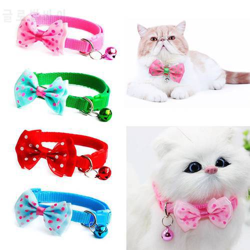 Pet Cat Bowknot Necktie Collar With Bell Adjustable Collar Nylon Collar Puppy Safety Casual Necklace Pet Cat Leash Accessories