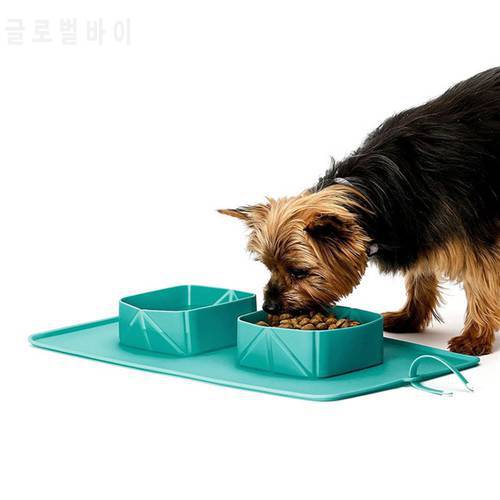 Pet Dog Travel Bowls Silicone Folding Pet Bowl Non-slip Dog Double Bowl Flannel Bag Dog Bowl Outdoor Pet Portable Dog Bowl Food