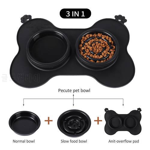 Pet Dog Travel Bowls Silicone Folding Pet Bowl Non-slip Dog Double Bowl Flannel Bag Dog Bowls Outdoor Pet Portable Dog Bowl Food