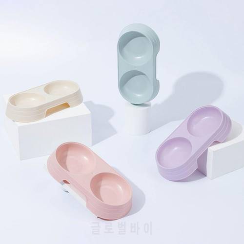 New Style Durable Pet Dishes Solid Color Double Bowl PP Material Cat Food Dispenser Indoor Small Animal Supplies Products