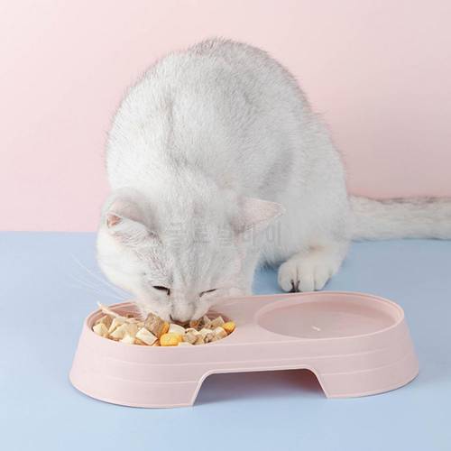 Cat Bowls Pet Dishes Solid Color Double Bowl PP Material Cat Food Dispenser for Indoor