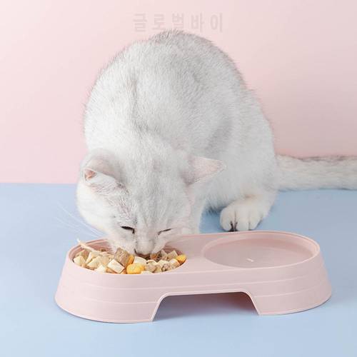 Plastic Pet Dog Cat Puppy Double Bowl Feeder Water Dish Bowls Food Drinking Tray Holder PP Candy Color Pet Supplies Accessories
