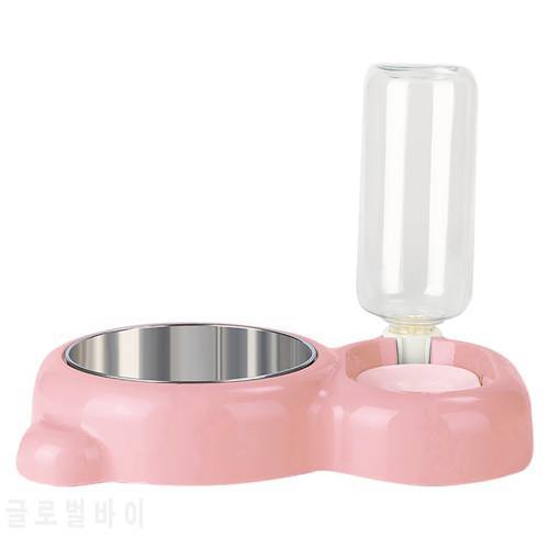 Pink Pet Food Bowl Pet Dog Cat Automatic Feeder Bowl For Dogs Drinking Water Bottle Kitten Bowls Food Feeding Container Supplies