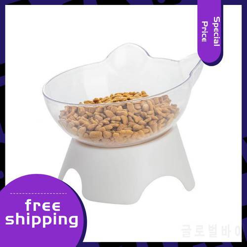 Pet Cat Bowl With Stand Non-Slip Water Food Feeder Transparent Inclined Cat Ear Shape Round Puppy Accessories 2022 New