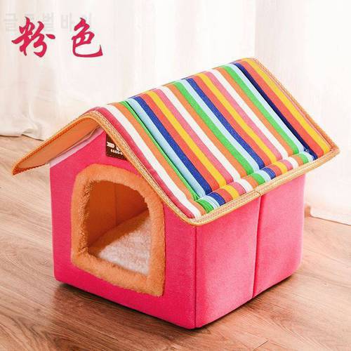 Pet Bed for Dogs Cat Mats House Accessories Kawaii Cute Hairy Warm Print Thicken House Cabin Removable 1