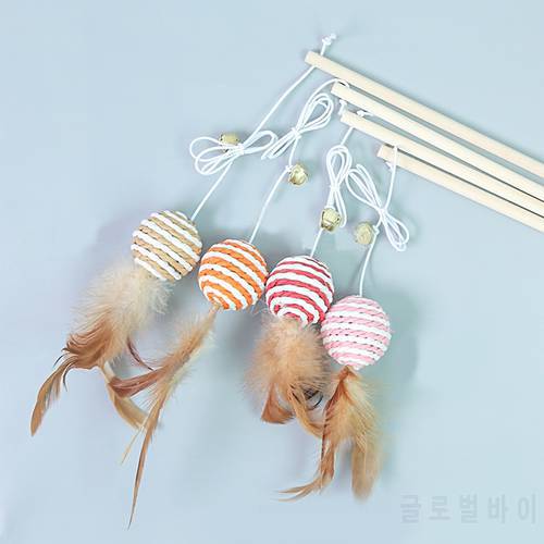 Pet Cat Toy Products Wood Funny Teaser Toys Natural Mouse Animal Feather Cat Wooden False Mouse FunPlaying Color random 40cm 1PC