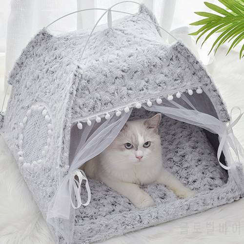 Sweet Princess Cat Bed Foldable Cats Tent Dog House Breathable Pink Puppy Dog Basket Cute Cat Bed Houses Pet Kennel Products
