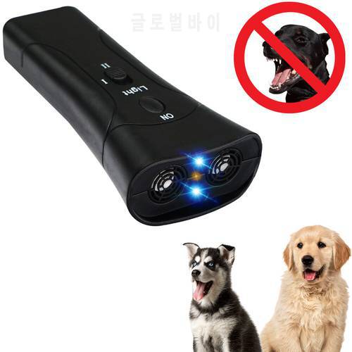 Ultrasonic Dog Training Device Double Head Double Horn Pet Anti Barking Tool Professional LED Laser Dog Repeller without Battery