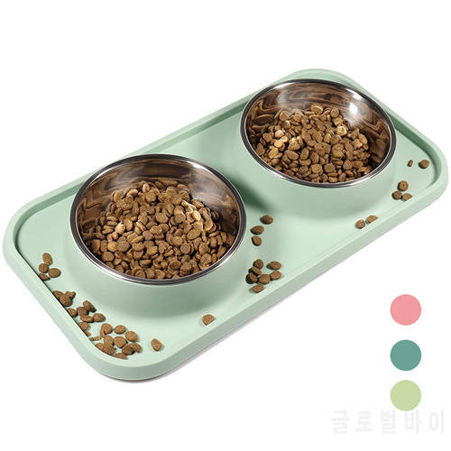 Double Cat Bowl Stainless Steel Non-Slip Cat Feeder Pet Bowls with Stand Water Dog Food Water Feeder Cat Acessorios Dropshipping