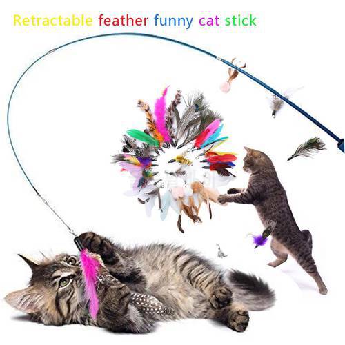 Interactive Cat Feather Toy Feather Teaser Stick Wand Pet Retractable Feather Bell Refill Replacement Catcher Product for Kitten
