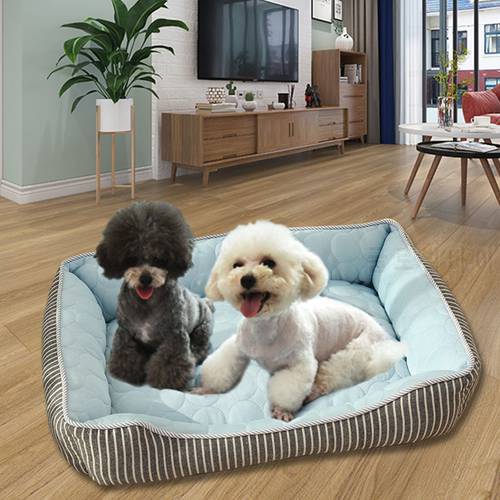 Dog Bed Cooling Summer Pet Cold Pad Striped Cushion Mat Soft Kennel Nest for Small Medium Cat Breathable House Dog Accessories