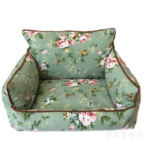 Floral pattern Dog Bed & Sofas Pet kennel cotton canvas Teddy nest 3 Colors available Pillow and soft blanked included
