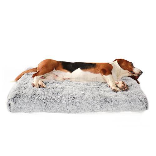 Square Dog Bed Long Plush Non-slip Bottom with Zipper Cat Beds Mat Pet Cushion 3D Sponge Soft Mats Fit All Dogs Feed Calming Dog