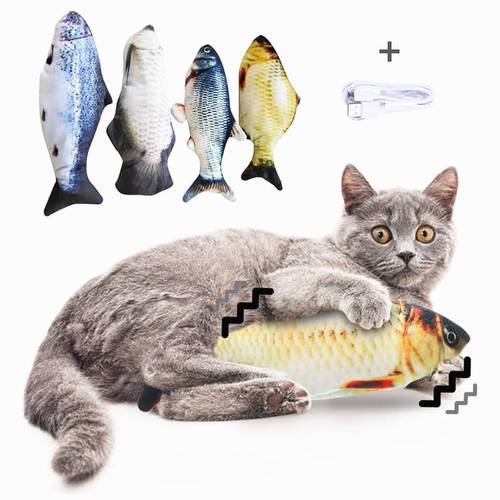 Cat Wagging Catnip Toy Fish USB Electric Charging Simulation Dancing Jumping Moving Floppy Fish Cat Toy Electronic Fish For Cats