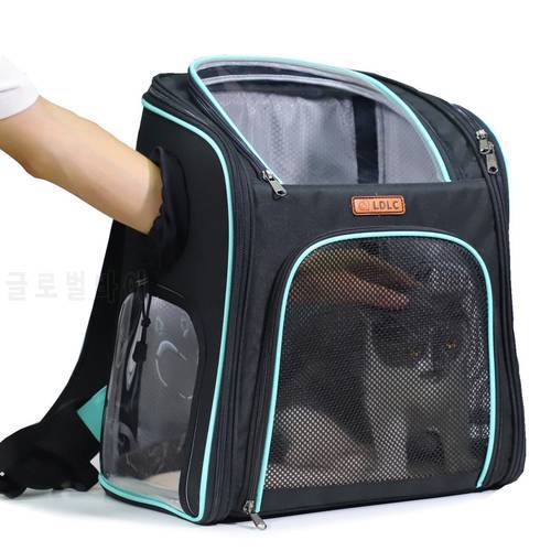 LDLC pets carrier bag portable cats backpack transparent PVC cover with playing holes and cooling fan pocket