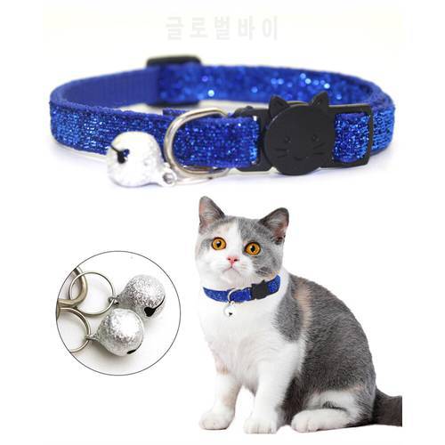 Pet Cat Collar with Bell Breakaway Fashion Adjustable Kitten Cat Sequin Collar Gato Antiahogo Cat Accessories Katten Halsband