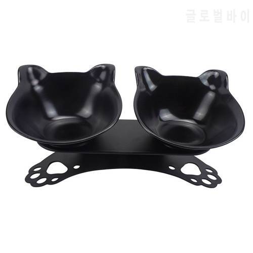With Raised Stand Cat Dog Feeding & Watering Supplies Double Cat Bowl With Raised Stand Pet Food Cat Feeder Non-slip Food Bowl