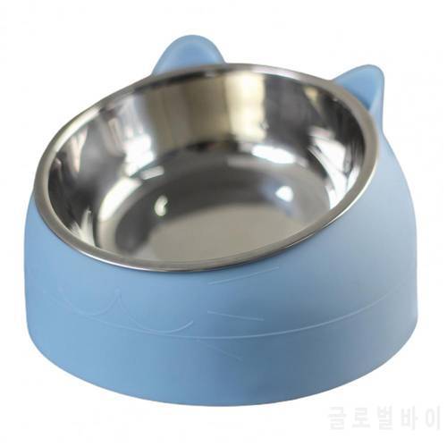 Pet Bowl Cat Face Shape Oblique Design Stainless Steel Cat Feeding Supplement Home Cat Dog Bowl
