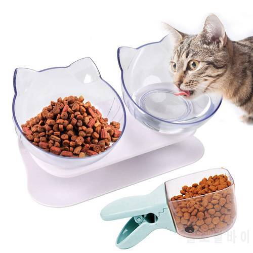 Cat Food Bowls Double Raised Cat Feeding Bowl Double Kitten Dishes Kitty Water Feeder Raised with Stand for Cats & Small Dogs