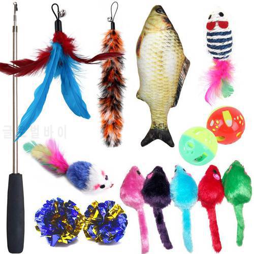 New Set Pet Cat Toy Tease Cat Stick Feather Mouse Fishing Rod Combination Toy Set Cat Toys Cat Supplies Pet Products
