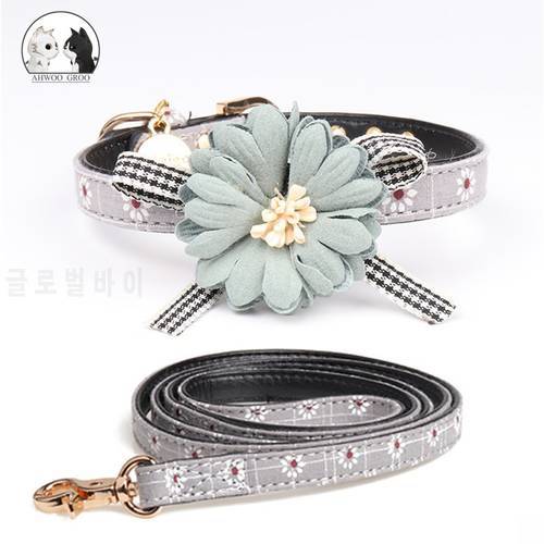 Pet Dog Collar Flower Puppy Cat Dog Collar Leash Set Adjustable Collars for Small Medium Dogs Leather Necklace Pet Accessories