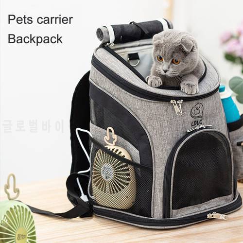 Pet backpack Oxford cloth portable dog and cat Backpack traveling cats carrier bag gray color with breathable window