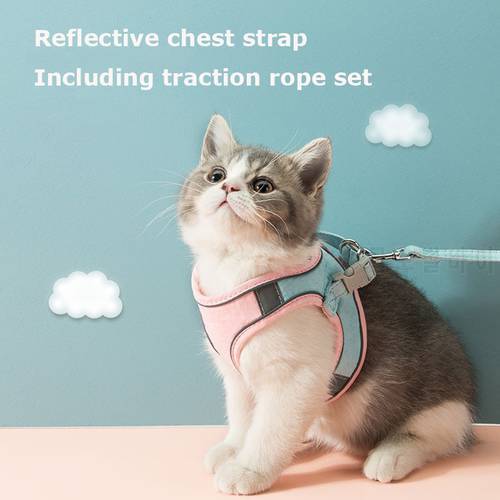Adjustable Colorful Fashion Pet Chest Strap Cat Chest Harness Leash Rope Set Cat Collar Chest Back Rope Leash Set