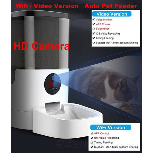 Automatic Pet Dog Cat Feeder Wifi / Video Version HD Camera APP Control Voice Recording 4/6L Large Capacity Pet Food Dispenser