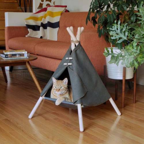 ZK30 Pet Teepee Dog & Cat Bed White Canvas Dog Cute House-Portable Washable Dog Tents for Dog(Puppy)&Cat Pet Puppy Kitten Bed