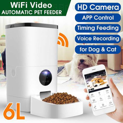 6L Pet Automatic Feeder Cat Dog Food Dispenser Vedio Version Smart 5S Voice Recorder APP Control Timing Feeding With HD Camera