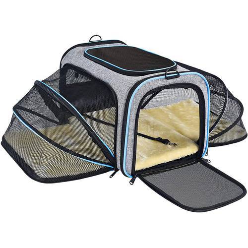 CenKinfo Carrier For Cat Pet Airline Approved Expandable Foldable Soft Dog Carrier 5 Open Doors Reflective Tapes Cat Travel Bag