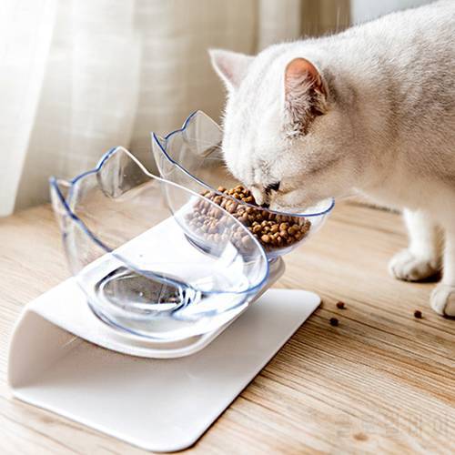 Cat Bowls Non-slip Double Single Feeder Tilting Protect Pet Neck Transparent Food Water Container For Cats And Puppy Accessories