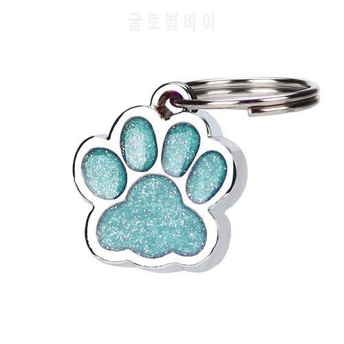 Pet Supply 25mm Shiny Glitter Paw Shape Pet Dog Cat ID Tag Keychain with Ring Paw Print Tag Dog Cat Pet ID Tags Reflective F817