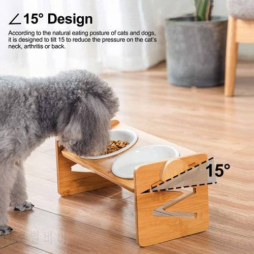 Pet Dog Bowls Elevated Heights Adjustable Bamboo Food and Water Dishes Wooden Stand Puppy Pet Cat Neck Care Raise Stand Bowl