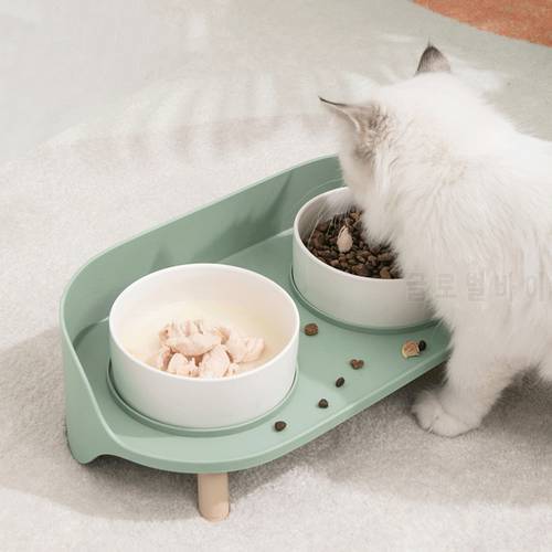 Ceramics Cats Food Water Feeder Cat Double Bowls with stand Puppy Bone China Double Drinking Dish Bowl Rack Pet Tableware tray