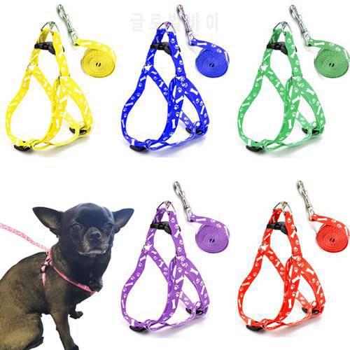 Dog Harness Pet Bone Printing Harness Leash Set Summer Chihuahua Fashion Harness for Small Adjustable Walking Puppy Accessories