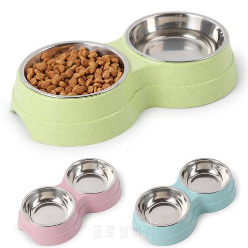 zk40 Double Pet Bowls Dog Food Water Feeder Stainless Steel Pet Drinking Dish Feeder Cat Puppy Feeding Supplies Small Dog