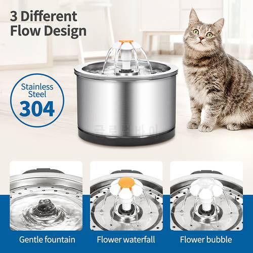 Automati Cat Drinker Product Stainless Steel Cat Water Fountain Ultra Quiet Pump 3 Water Flow Modes Pet Watering Fountain Goods