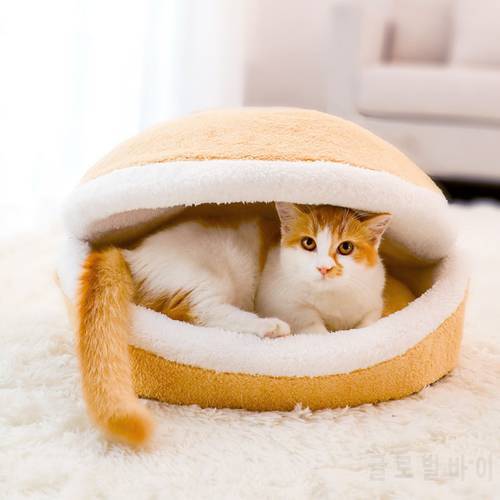 Cat Burger Bed Hamburger Design Soft Pet Bed House Windproof Removable Cotton Cat Sleeping Bag Cuddle Cave for Cats Small Dogs