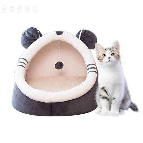 Cute Spring Autumn Winter Cat Litter Kennel Pet House Round Cat Bed House Soft Plush Cat Bed Multifunction Washable Pet Bed