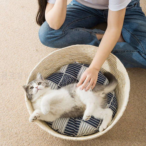 Japanese Style Cat Bed Rattan Four-season Universal Cat Bed Woven Cat Bed Couch Basket Nest Summer Cool Nest Pet Cat Supplies*