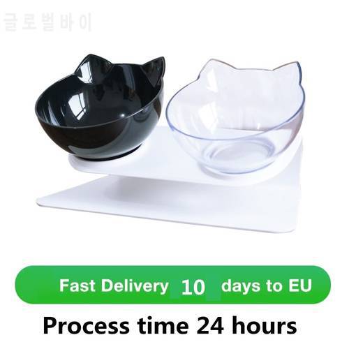 Cat Food Bowls Double Bowl Dog Kitten Bowl Transparent ECO-friendly ABS Material Non-slip Bowl With Protection Cervical