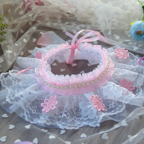 Pet Cat Dog Adorable Lace Collar Bib Pleated Elastic Mesh Lace Ribbon Trims Toy Dolls Skirts Collar Pet Clothing Sewing Decor