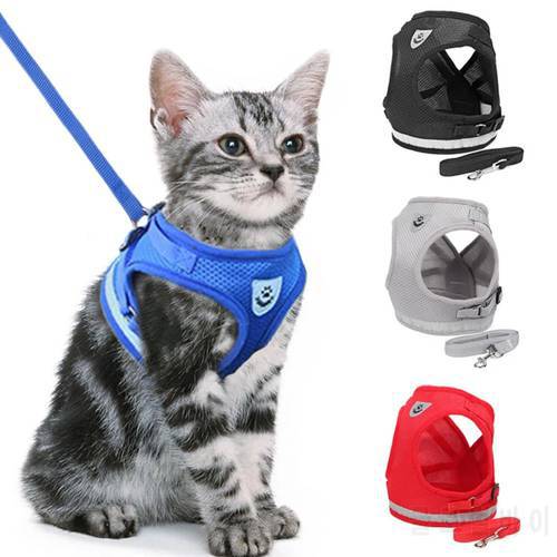 Reflective Cat Harness and Leash Set Nylon Mesh Kitten Puppy Dogs Vest Harness Leads Pet Clothes for Small Dogs Bulldog Supplies